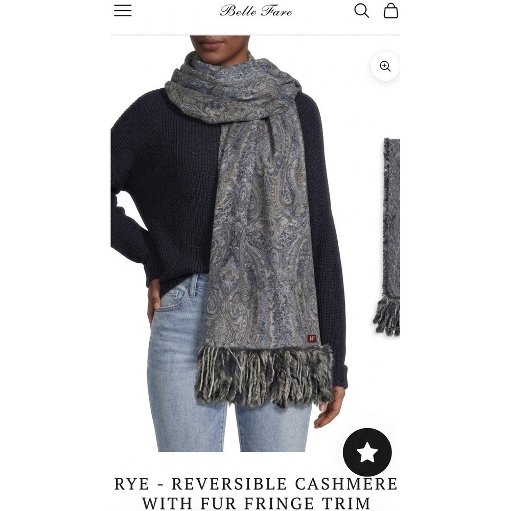 Belle Fare RYE - REVERSIBLE 100% CASHMERE WRAP FUR FRINGE Animal Print 28x80